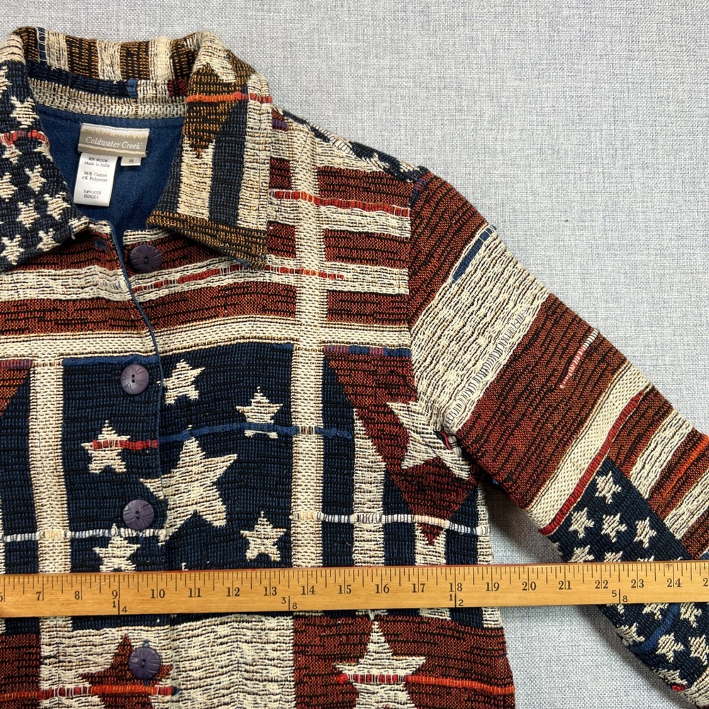 Vintage Coldwater Creek Americana USA Tapestry Jacket Women S Stars Stripes - Picture 5 of 8